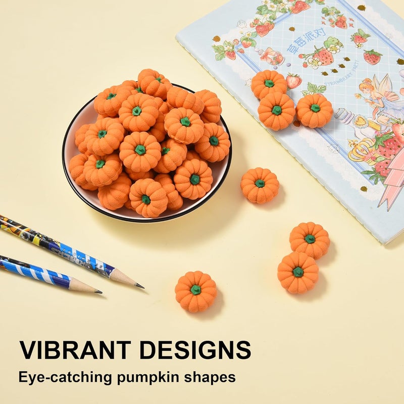 DOMG 40Pcs Halloween Pumpkin Erasers for Kids Bulk, 3D Mini Pumpkin Pencil Erasers Bulk for Classroom Prizes Party Favors Goody Bag Filler Gifts - Image 3